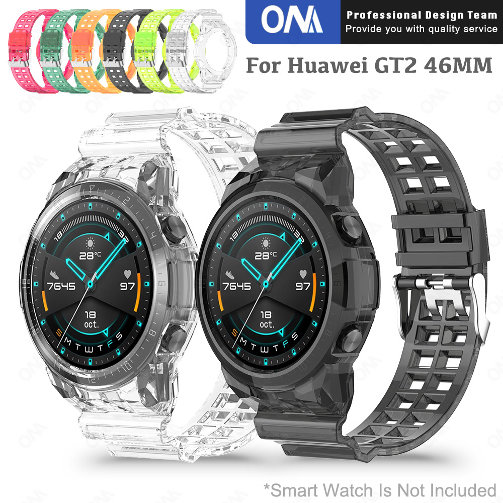 화웨이 시계 용 실리콘 스트랩 GT2 GT 2 46MM 밴드 교체 Smartwatch 크리스탈 클리어 브레이슬릿 스트랩 커버 액세서리 포함